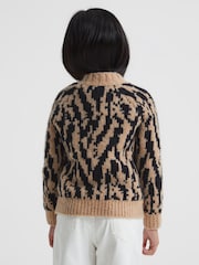 Reiss Camel Ava Senior Animal Print Wool Blend Jumper - Image 5 of 6