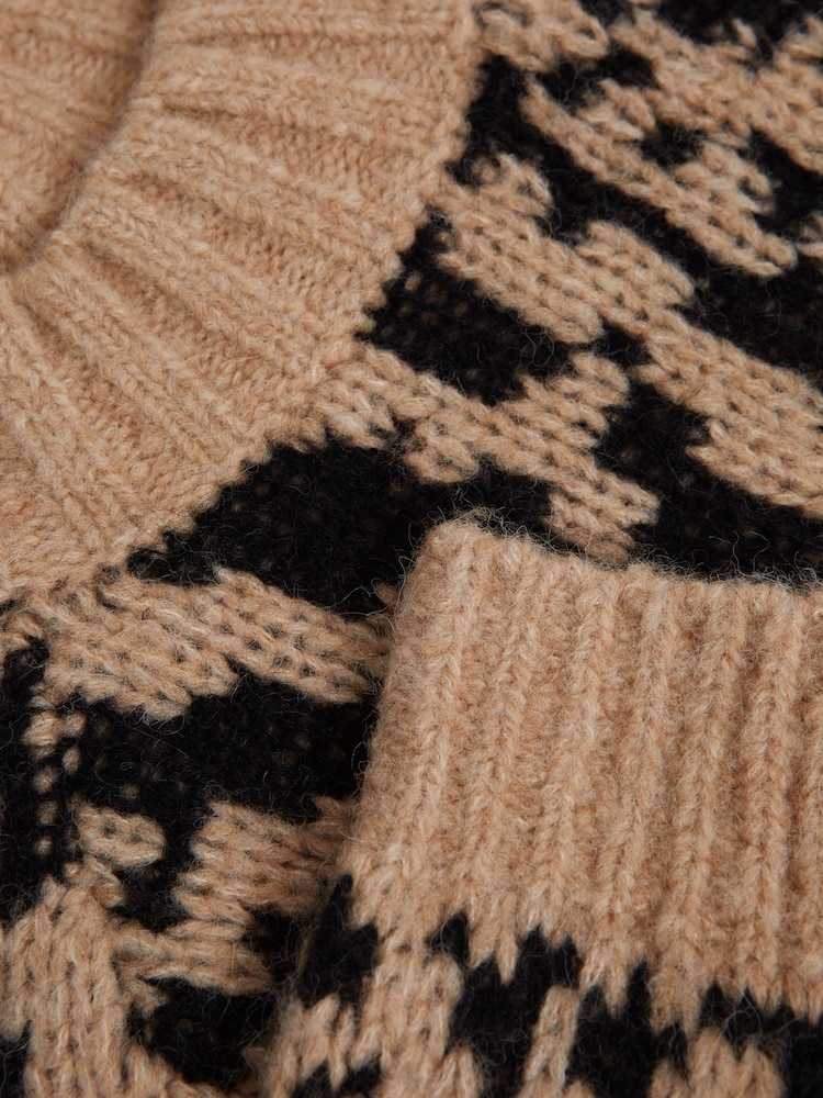 Reiss Camel Ava Senior Animal Print Wool Blend Jumper - Image 6 of 6