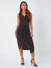 Roman Pink Petite Ruched Wrap Stretch Dress - Image 1 of 5