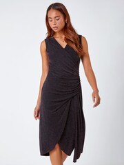 Roman Pink Petite Ruched Wrap Stretch Dress - Image 3 of 5