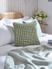 Sage Green 43 x 43cm Global Bobble 100% Cotton Cushion - Image 1 of 5