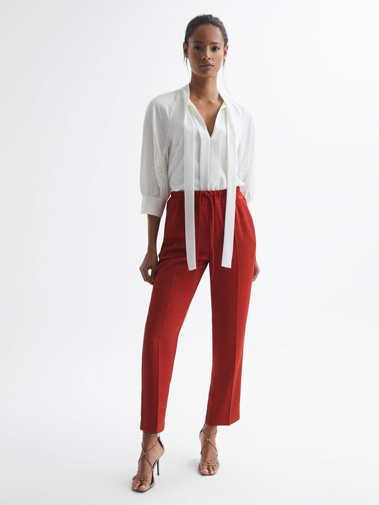 Reiss Red Hailey Tapered Pull On Trousers - Image 1 of 7
