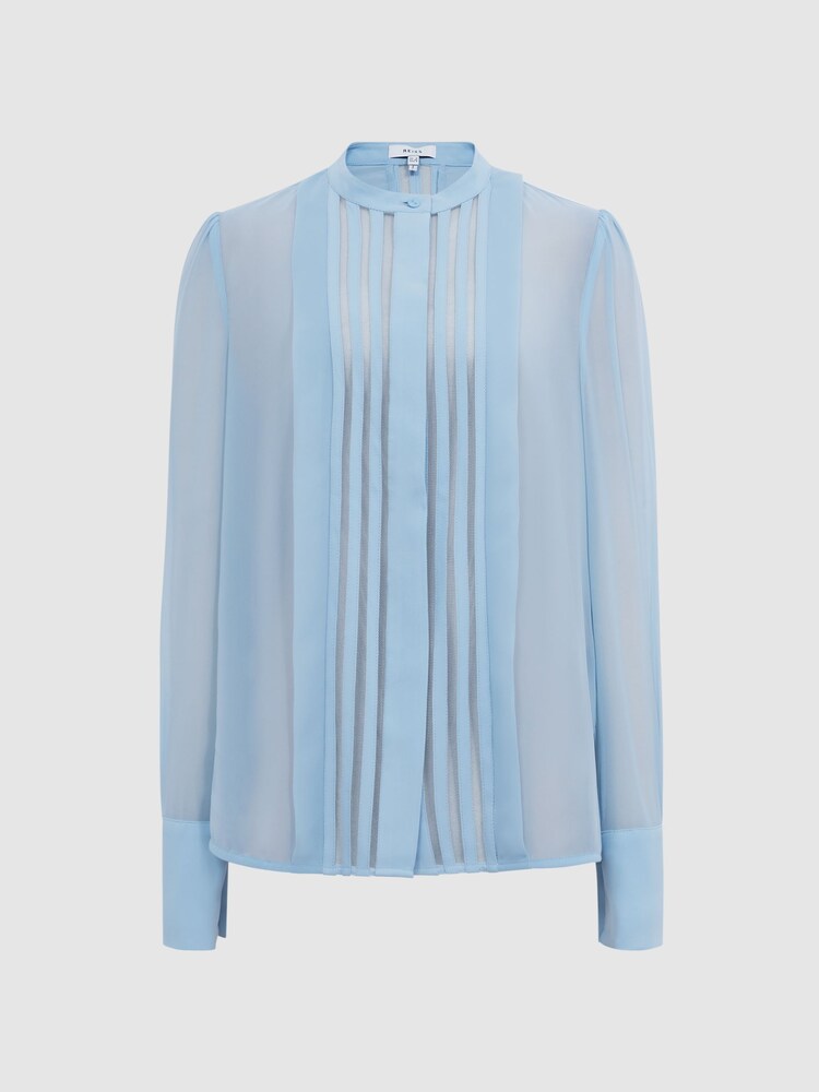 Reiss Blue Noa Sheer Striped Long Sleeve Blouse - Image 2 of 6 Reiss Blue Noa Sheer Striped Long Sleeve Blouse - Image 2 of 6