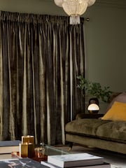 Olive Green Collection Luxe Heavyweight Lined Plush Velvet Pencil Pleat Curtains - Image 2 of 5
