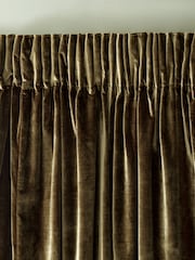 Olive Green Collection Luxe Heavyweight Lined Plush Velvet Pencil Pleat Curtains - Image 4 of 5