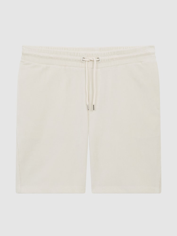 Reiss Off-White Jonty Jersey Cord Drawstring Waist Shorts - Image 2 of 5