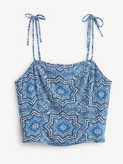 Blue and White Tile Print Tie Shoulder Cami Top - Image 1 of 1