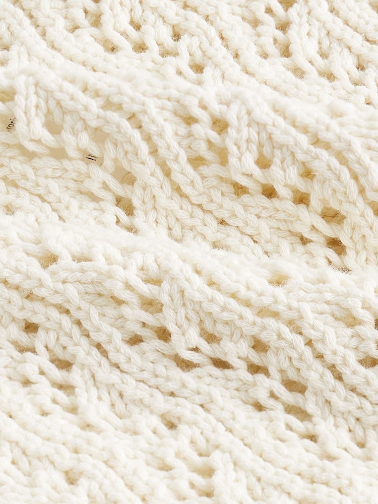 Ecru Cream Square Neck Stitch Detail Short Sleeve Knitted Top - Image 6 of 6