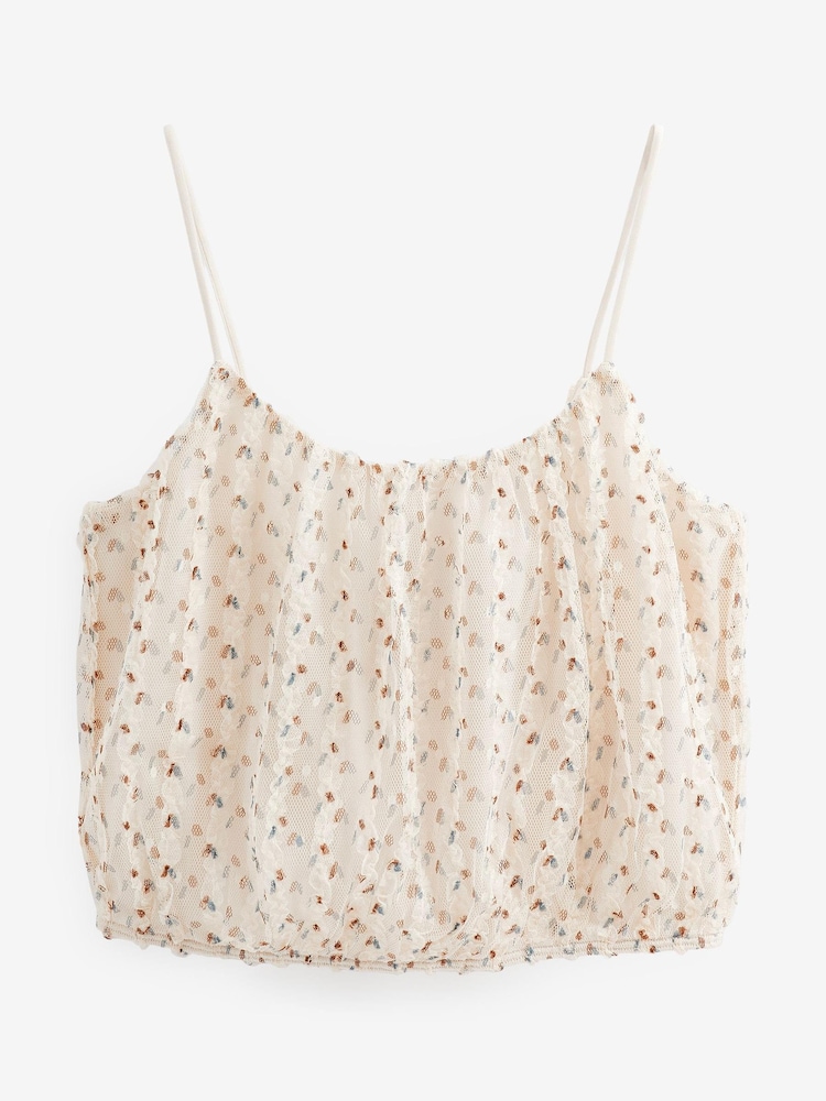 Ivory Cream Ruffle Tulle Strappy Cami Top - Image 5 of 5