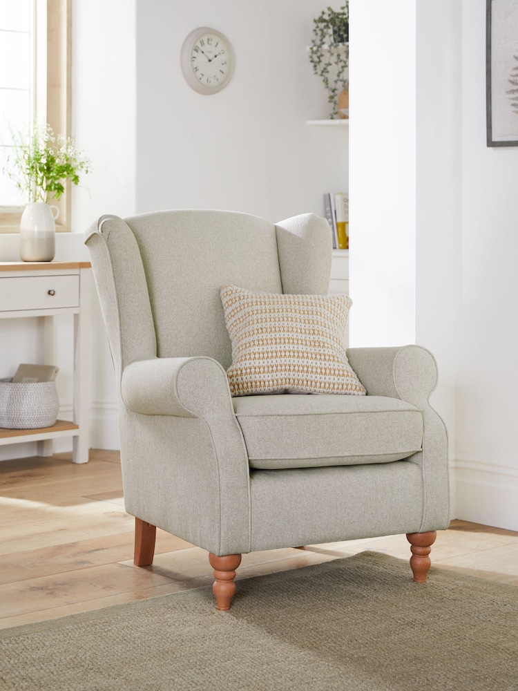 Tweedy Chenille Oyster Natural Sherlock Highback Armchair - Image 1 of 9