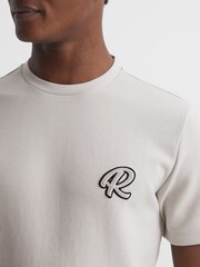 Reiss Off White Bradley R Short Sleeve Logo Jersey T-Shirt - Image 4 of 5