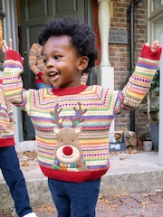 JoJo Maman Bébé Multi Reindeer Appliqué Fairisle Pattern Jumper - Image 1 of 4