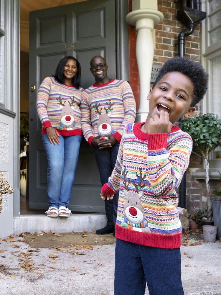 JoJo Maman Bébé Multi Reindeer Appliqué Fairisle Pattern Jumper - Image 2 of 4
