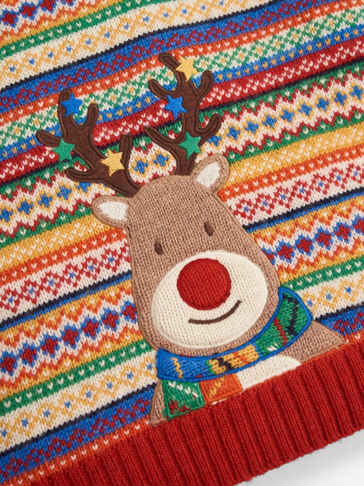 JoJo Maman Bébé Multi Reindeer Appliqué Fairisle Pattern Jumper - Image 5 of 6