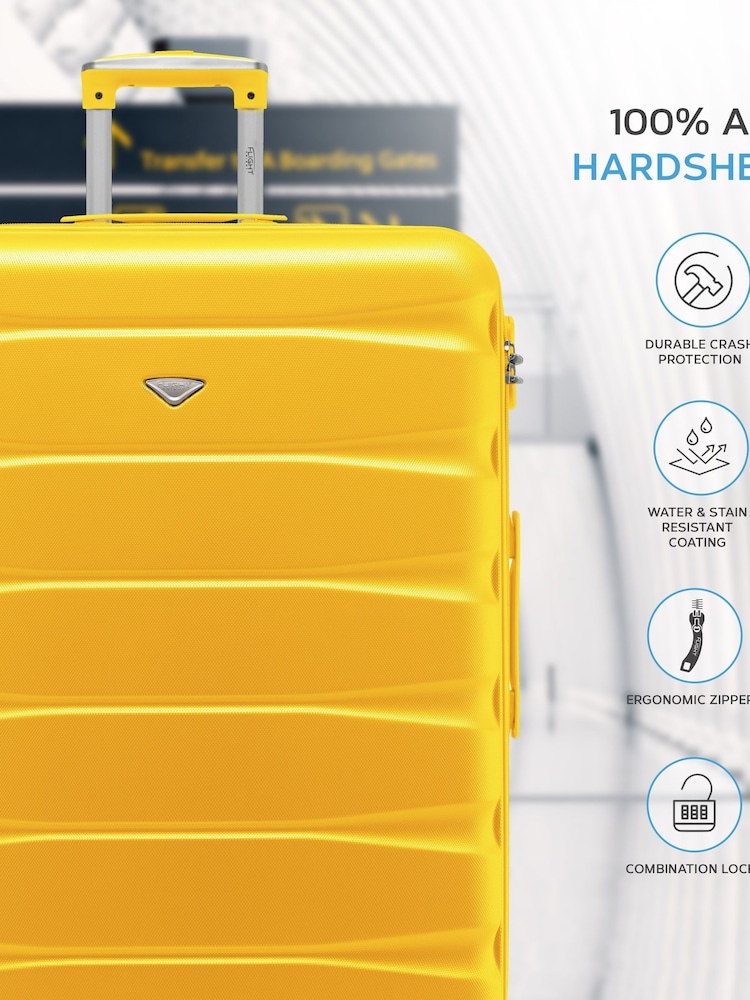 Flight Knight Yellow Medium Hardcase Lightweight Check In Suitcase With 4 Wheels - Image 2 of 7 Flight Knight Yellow Medium Hardcase Lightweight Check In Suitcase With 4 Wheels - Image 2 of 7