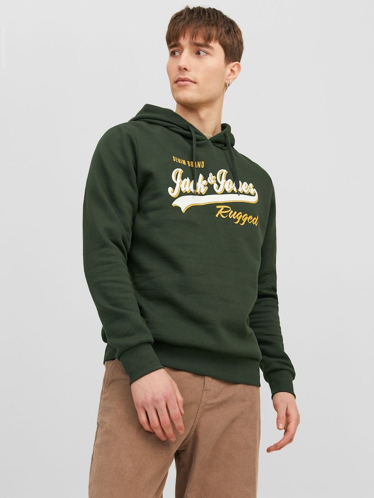 JACK & JONES Green Long Sleeve Logo Hoodie - Image 1 of 5