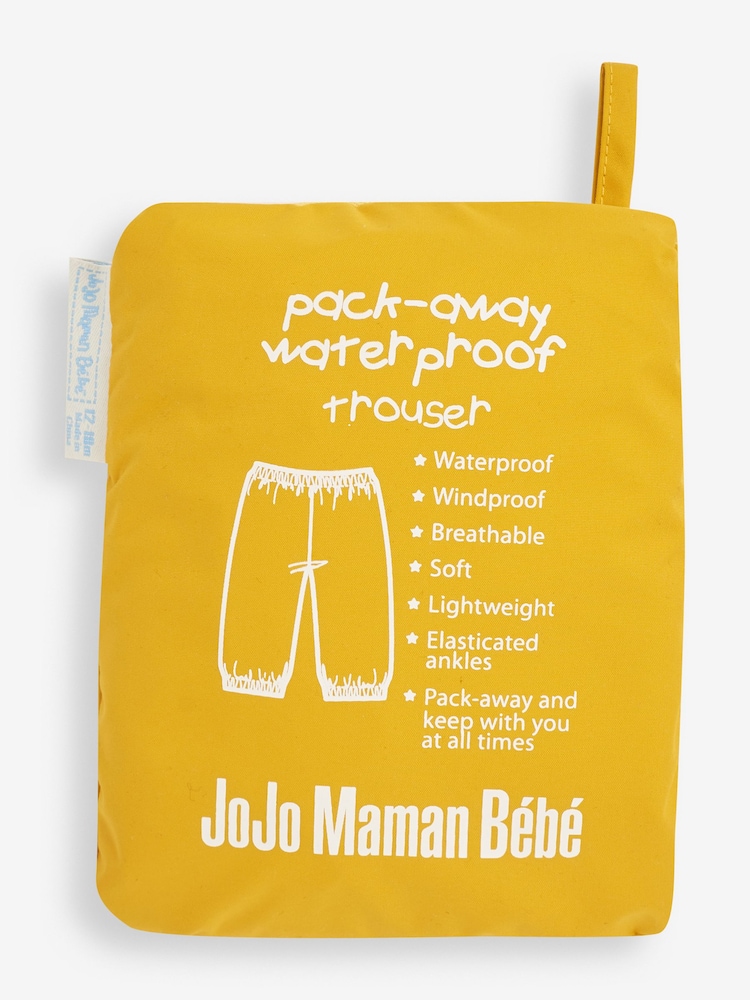 JoJo Maman Bébé Mustard Yellow Pack-Away Waterproof Trousers - Image 2 of 4