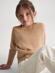 Reiss Camel Audrey Senior Crew Neck Knitted Jumper - Image 6 of 7