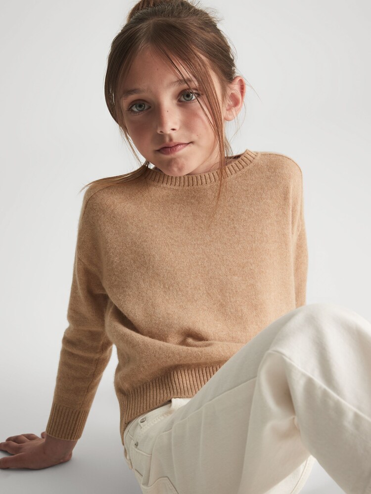 Reiss Camel Audrey Senior Crew Neck Knitted Jumper - Image 6 of 7