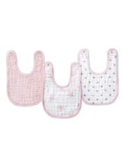 aden + anais Pink 100% Cotton Essentials Muslin Doll Snap Bibs 3 Pack - Image 1 of 6