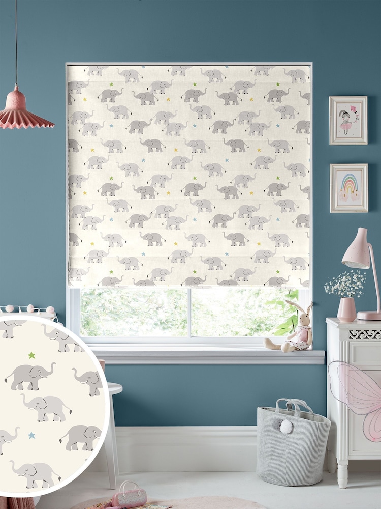 Cath Kidston Cream Kids Elephants Made To Measure Roman 100% Cotton Blinds - Image 1 of 6