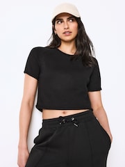 Black 100% Cotton Roll Edge Knitted T-Shirt - Image 1 of 6