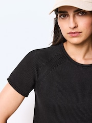 Black 100% Cotton Roll Edge Knitted T-Shirt - Image 4 of 6