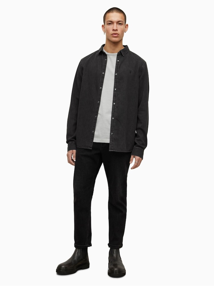 AllSaints Black Gleason Long Sleeve Shirt - Image 4 of 6