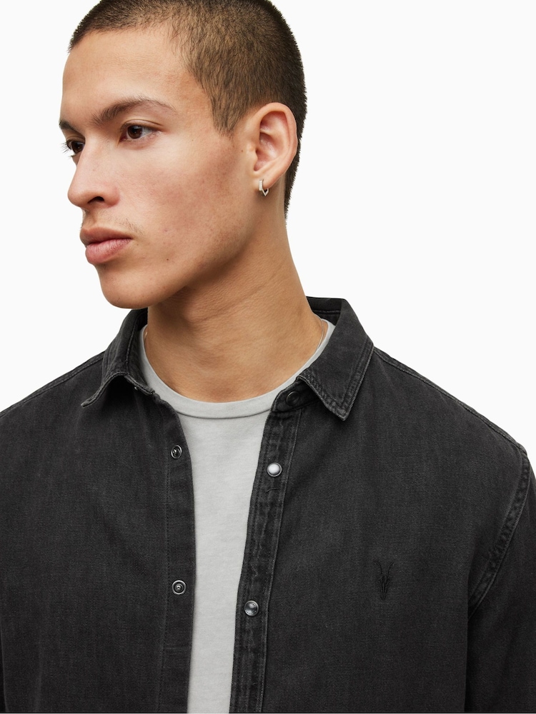 AllSaints Black Gleason Long Sleeve Shirt - Image 5 of 6