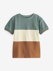 Green/Tan Colourblock Short Sleeve T-Shirt (3-16yrs) - Image 1 of 1