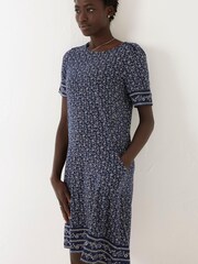 FatFace Blue Simone Jersey Wave Dot Dress - Image 1 of 4