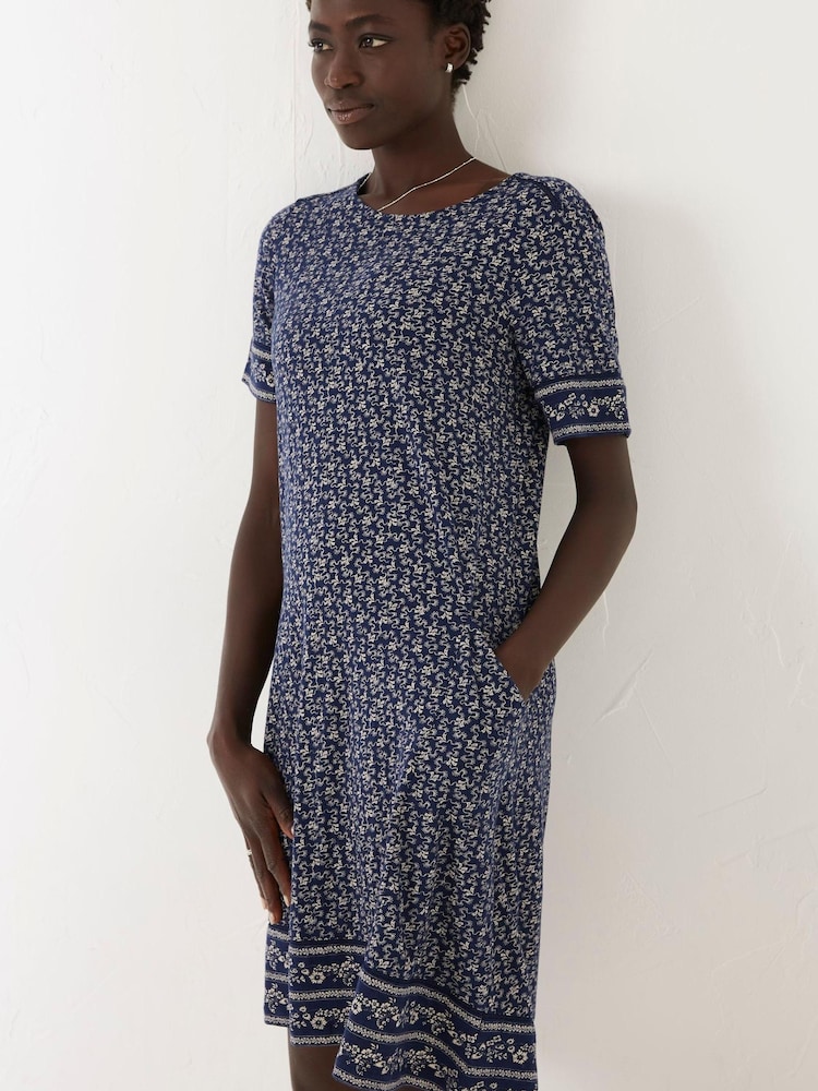FatFace Blue Simone Jersey Wave Dot Dress - Image 1 of 4