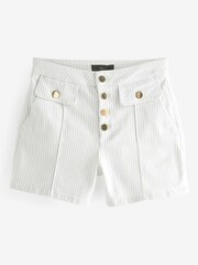 White Stripe Gold Button Detail Denim Shorts - Image 6 of 6
