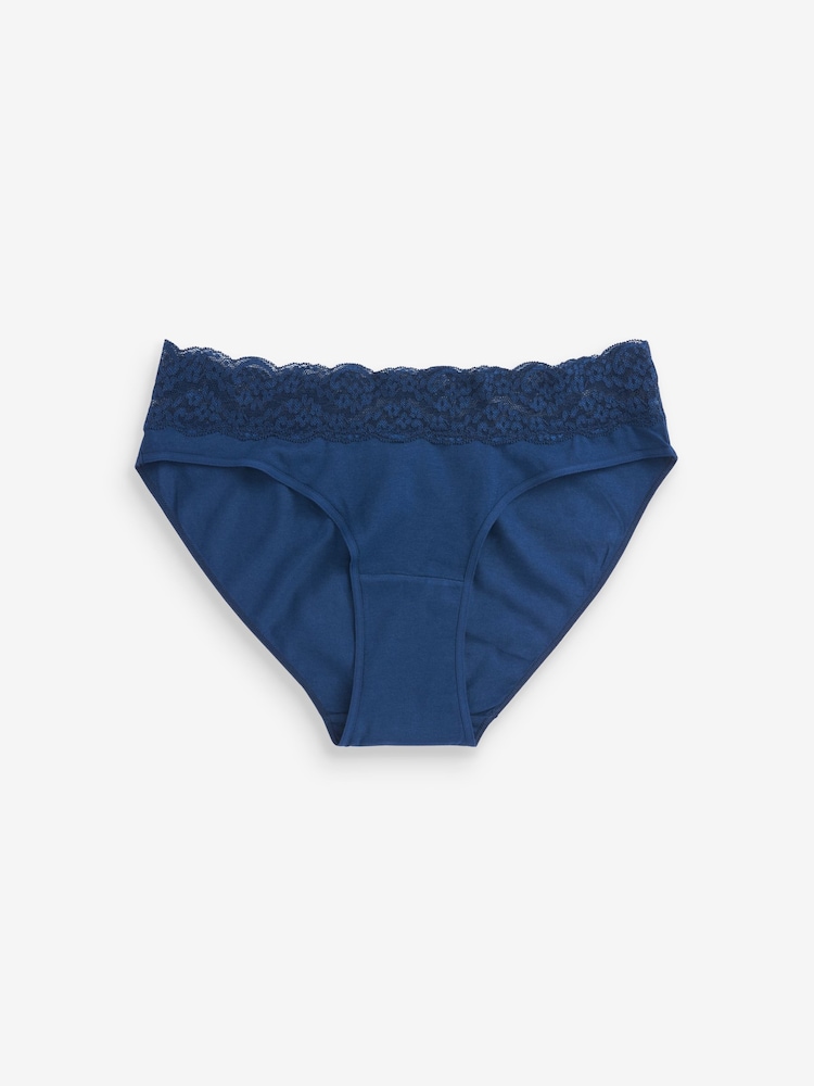 Heart Print High Leg Cotton & Lace Knickers 4 Pack - Image 1 of 6