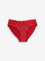 Heart Print High Leg Cotton & Lace Knickers 4 Pack - Image 2 of 6
