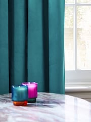 Blue Teal Matte Velvet Blackout/Thermal Eyelet Curtains - Image 3 of 7