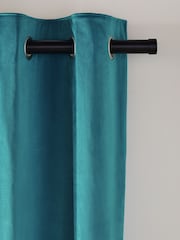 Blue Teal Matte Velvet Blackout/Thermal Eyelet Curtains - Image 6 of 7