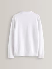 White Textured Knit Zip Neck Long Sleeve Polo Shirt (3-16yrs) - Image 3 of 3