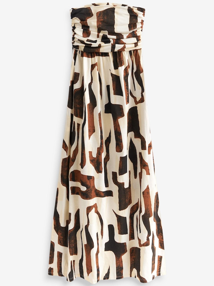 Brown Tribal Print 100% Cotton Bandeau Maxi Dress - Image 5 of 5