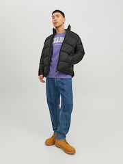 Черный - JACK & JONES стеганая куртка без воротника - Изображение 3 из 5