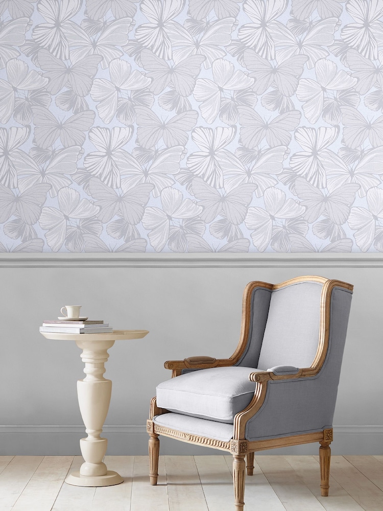 Laura Ashley Sugared Grey Butterfly Garden Wallpaper Sample - Image 1 of 2