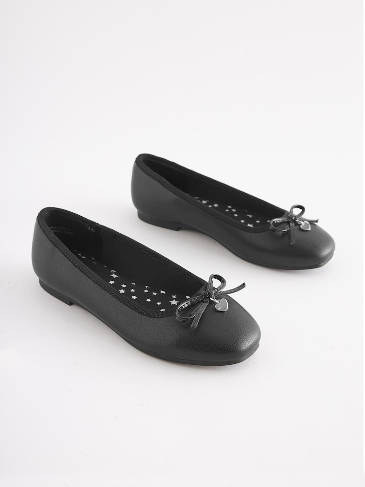 Matt Black School Bow Ballet Shoes - Image 1 of 5