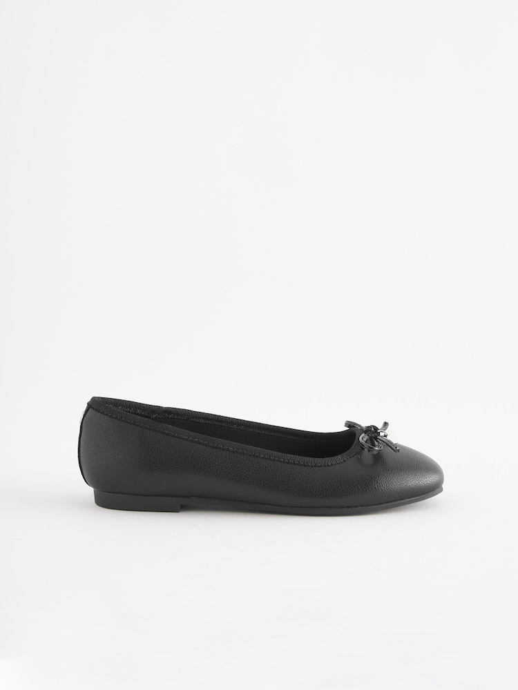 Matt Black School Bow Ballet Shoes - Image 2 of 5