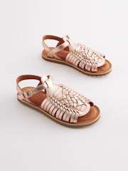 Rose Gold Leather Woven Sandals - Image 1 of 5