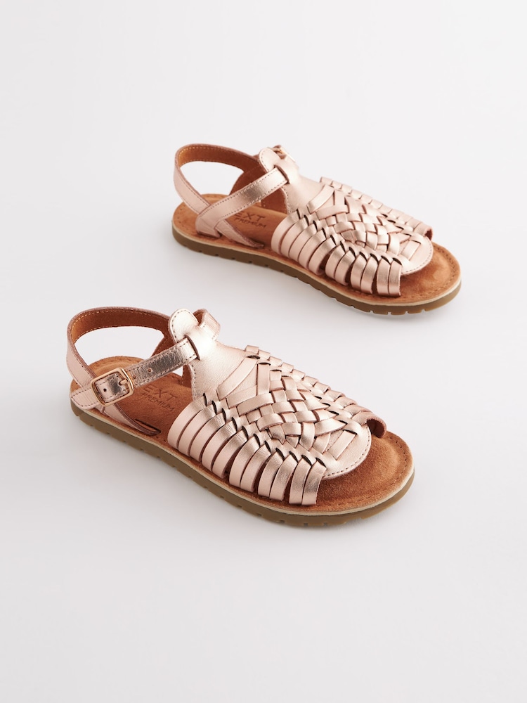 Rose Gold Leather Woven Sandals - Image 1 of 5 Rose Gold Leather Woven Sandals - Image 1 of 5
