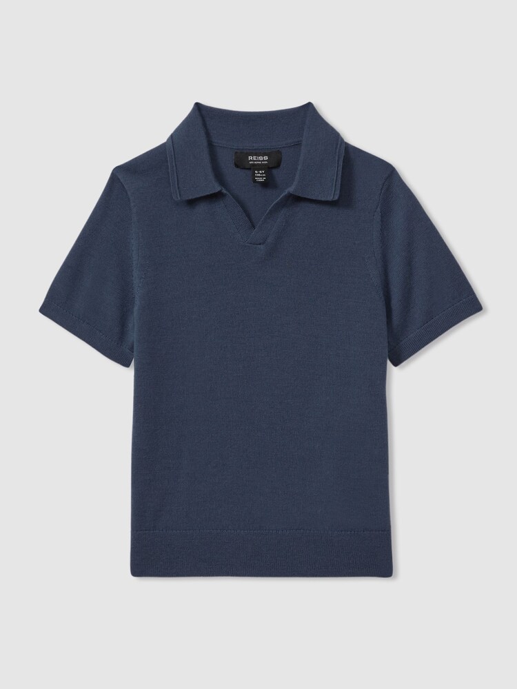 Reiss Dove Blue Duchie Merino Wool Open Collar Polo Shirt - Image 2 of 7