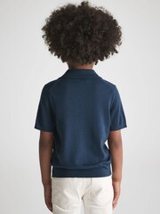 Reiss Dove Blue Duchie Merino Wool Open Collar Polo Shirt - Image 5 of 7