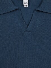 Reiss Dove Blue Duchie Merino Wool Open Collar Polo Shirt - Image 7 of 7