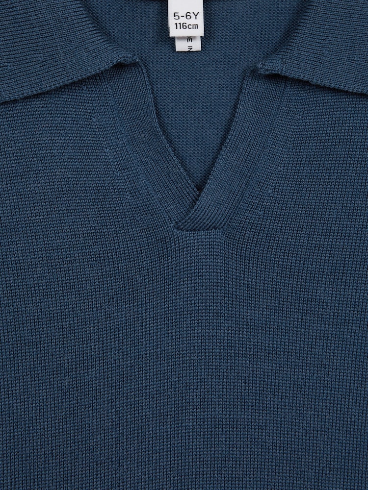 Reiss Dove Blue Duchie Merino Wool Open Collar Polo Shirt - Image 7 of 7