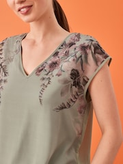 Khaki Green V-Neck Chiffon Layer Sleeveless Vest - Image 3 of 5